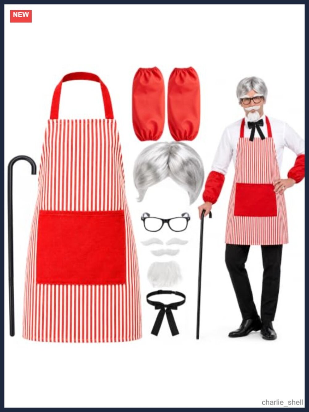 9pc Halloween Fast Food Costume Kit Striped Chef Outfit Accessory Set Adult